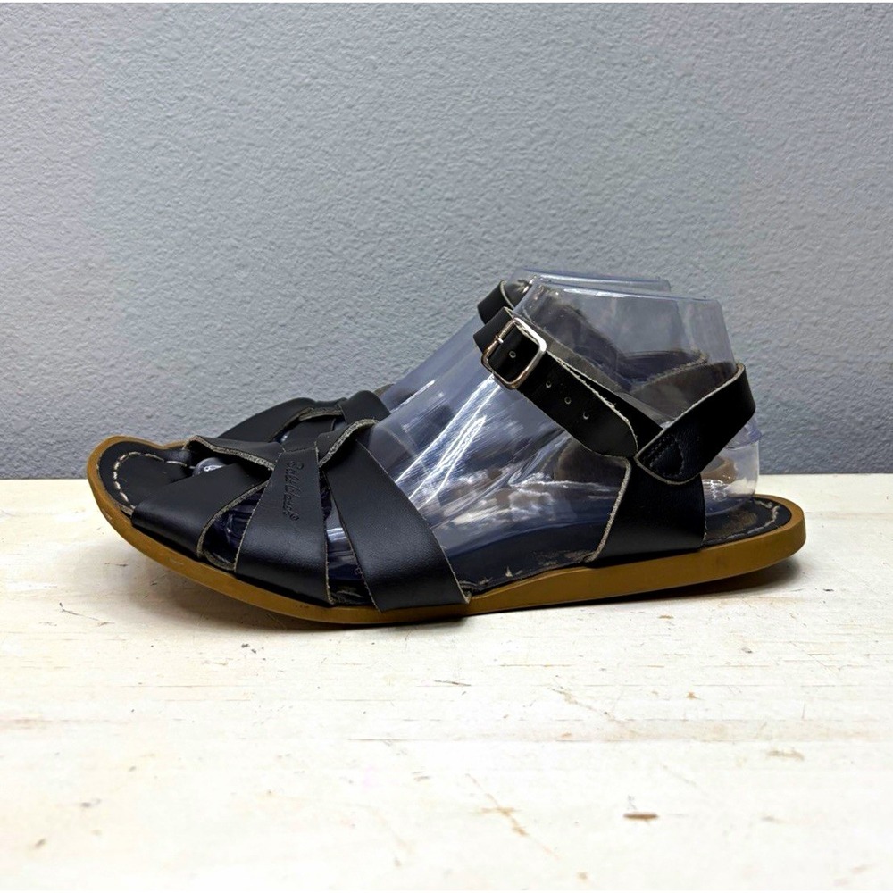 Salt Water Black Leather Original Sandals Size 10